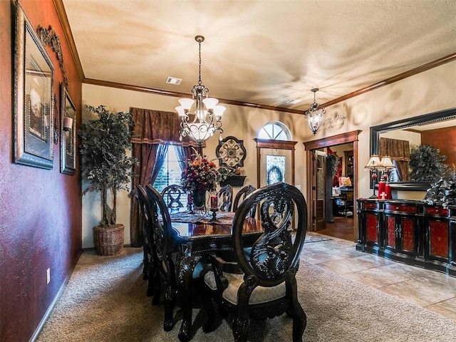 13120 NW 4th St, Yukon, OK 73099 - dining area with a chandelier, crown molding, and carpet floors
