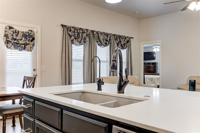 2161 Native Dancer Dr, Choctaw, OK 73020 - kitchen with ceiling fan and light countertops