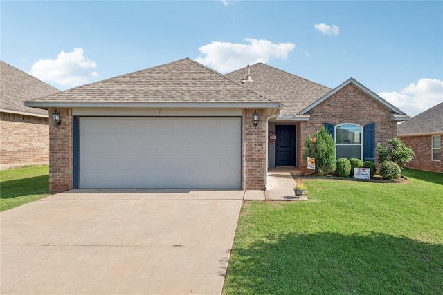 4116 NW 154th St, Edmond, OK 73013 - view of front of property featuring driveway, an attached garage, a shingled roof, and brick siding