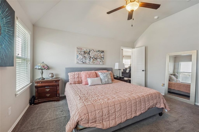 4116 NW 154th St, Edmond, OK 73013 - bedroom with vaulted ceiling, carpet, multiple windows, and ceiling fan