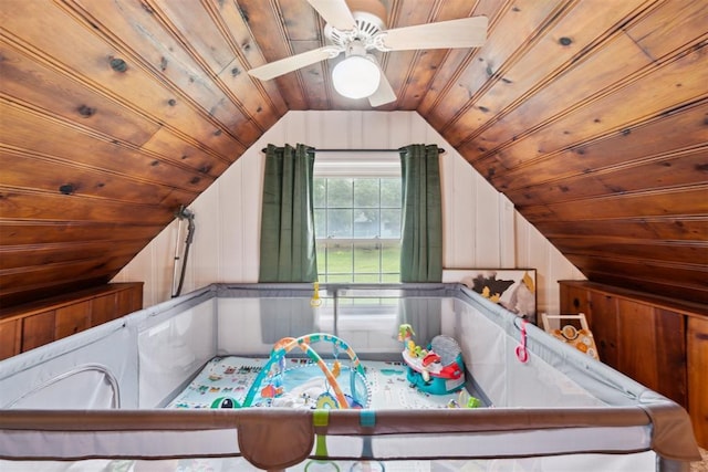 80 E Shore Dr, Arcadia, OK 73007 - interior space with lofted ceiling, wooden ceiling, a decorative wall, and wood walls