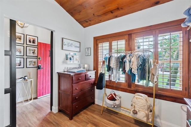 80 E Shore Dr, Arcadia, OK 73007 - interior space featuring lofted ceiling, healthy amount of natural light, light wood-style flooring, and wooden ceiling