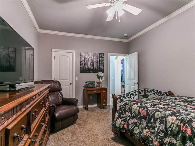 2395 County Road 1260, Blanchard, OK 73010 - bedroom with carpet, ornamental molding, and a ceiling fan
