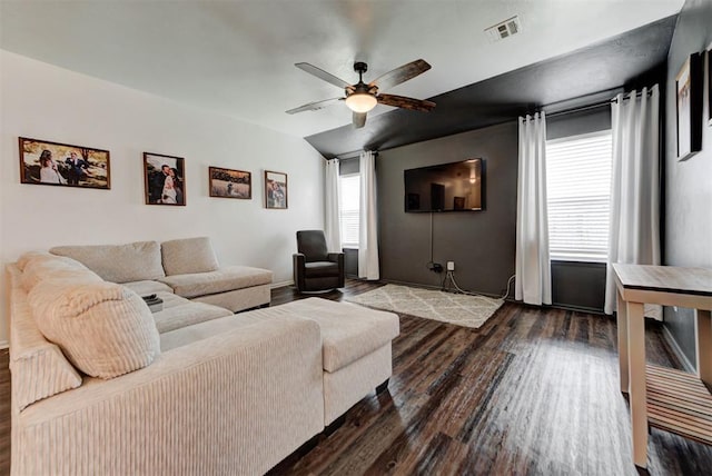 11704 NW 135th Ter, Piedmont, OK 73078 - living room with dark wood-type flooring and a ceiling fan