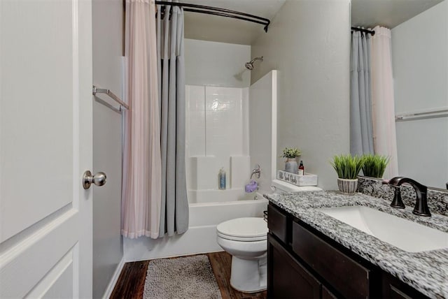 11704 NW 135th Ter, Piedmont, OK 73078 - bathroom featuring wood finished floors, vanity, and shower / tub combo with curtain