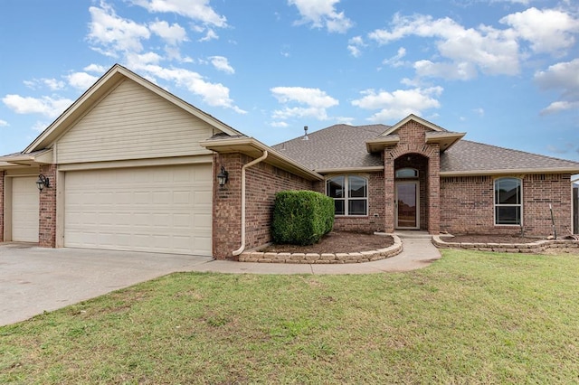 2524 Faint Ridge Way, Piedmont, OK 73078 - ranch-style house with brick siding, an attached garage, roof with shingles, and concrete driveway