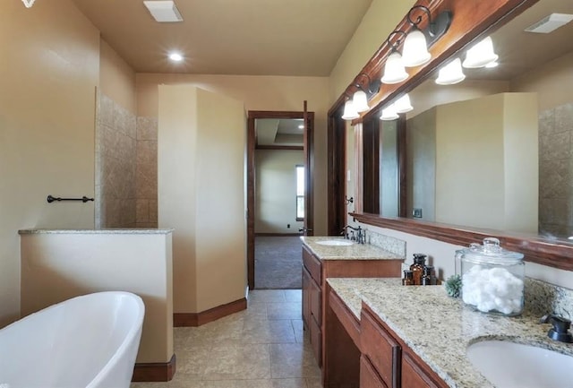 30202 Sleepy Hollow Dr, Mcloud, OK 74851 - full bathroom featuring a freestanding tub and vanity