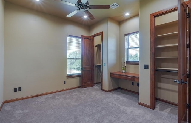 30202 Sleepy Hollow Dr, Mcloud, OK 74851 - office area with light carpet, a ceiling fan, and recessed lighting