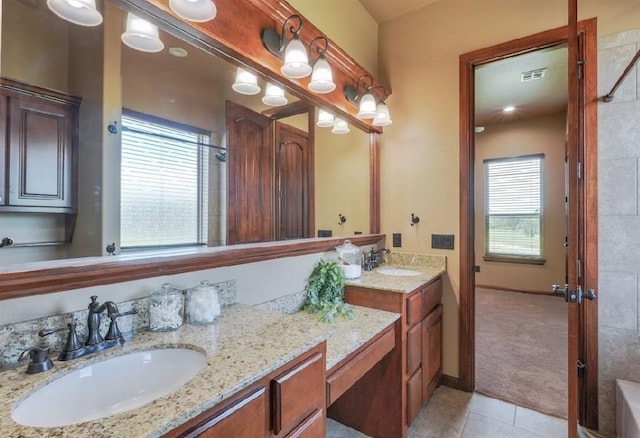 30202 Sleepy Hollow Dr, Mcloud, OK 74851 - bathroom featuring tile patterned flooring, vanity, a shower, and a tub
