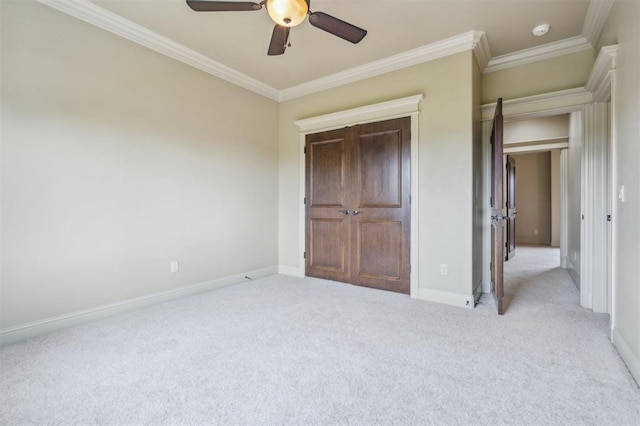 13209 Blue Canyon Cir, Oklahoma City, OK 73142 - unfurnished bedroom with light colored carpet, crown molding, and ceiling fan