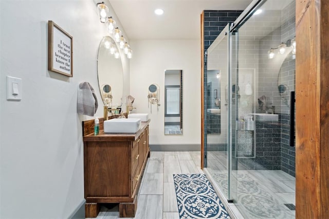1828 S 7th St, Chickasha, OK 73018 - bathroom with vanity, a stall shower, and recessed lighting