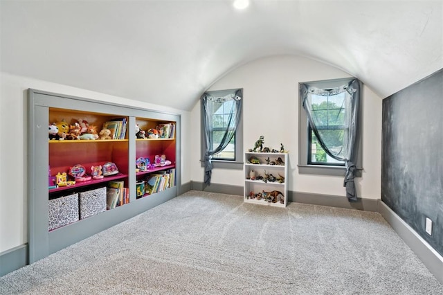1828 S 7th St, Chickasha, OK 73018 - recreation room featuring lofted ceiling and carpet flooring