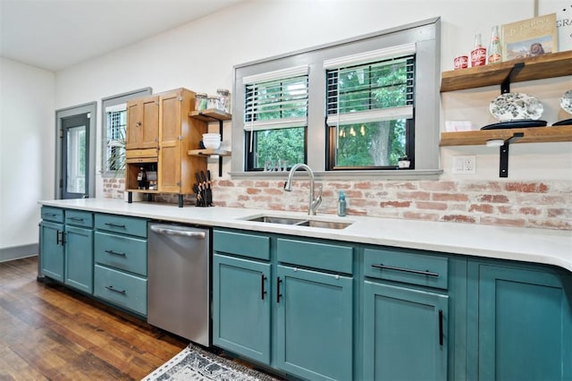 1828 S 7th St, Chickasha, OK 73018 - kitchen featuring open shelves, stainless steel dishwasher, and plenty of natural light
