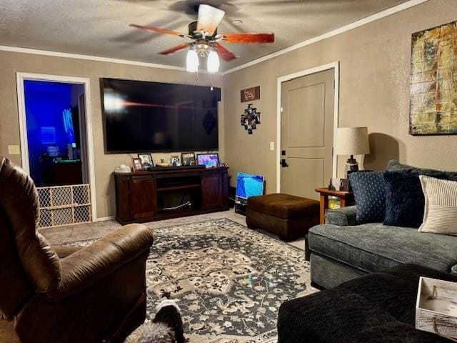 13501 E Memorial Rd, Jones, OK 73049 - living area featuring ceiling fan and crown molding