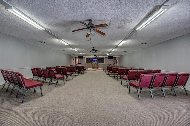 1028 N 11th St, Chickasha, OK 73018 - miscellaneous room featuring carpet, a ceiling fan, and a textured ceiling