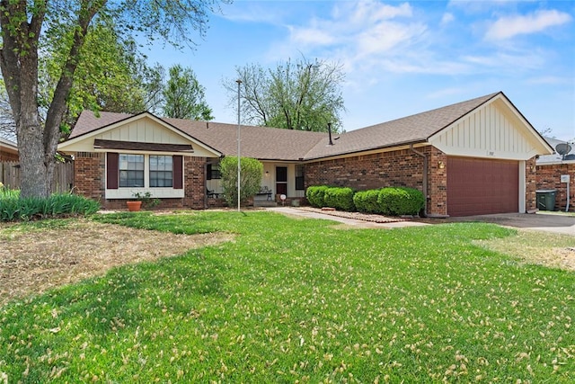 1912 Magnolia Ln, Edmond, OK 73013 - ranch-style house with brick siding, an attached garage, asphalt driveway, and board and batten siding