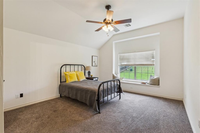 619 SW 28th St, Moore, OK 73160 - bedroom with carpet, vaulted ceiling, and ceiling fan