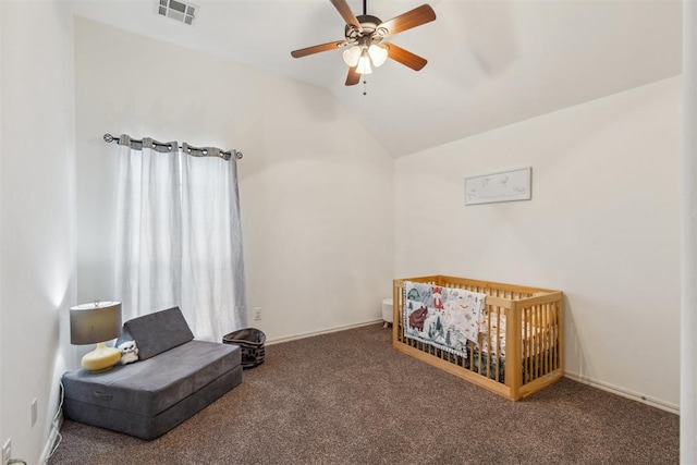 619 SW 28th St, Moore, OK 73160 - bedroom featuring lofted ceiling, carpet, and a ceiling fan