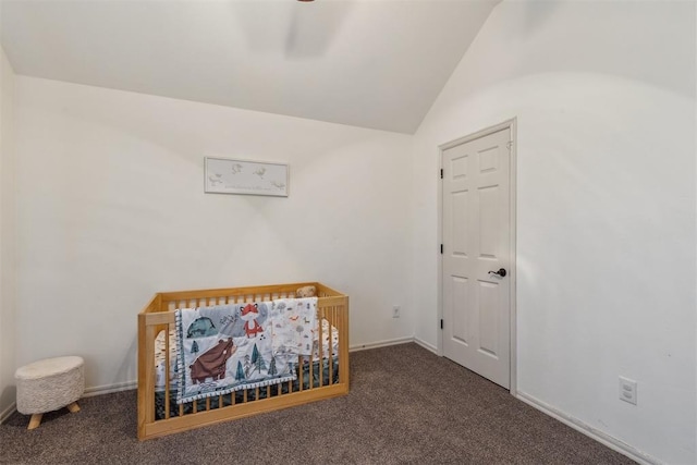 619 SW 28th St, Moore, OK 73160 - carpeted bedroom with lofted ceiling and a nursery area