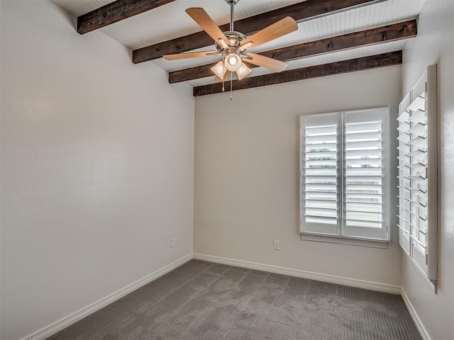 8408 NW 134th St, Oklahoma City, OK 73142 - carpeted empty room featuring beam ceiling and a ceiling fan