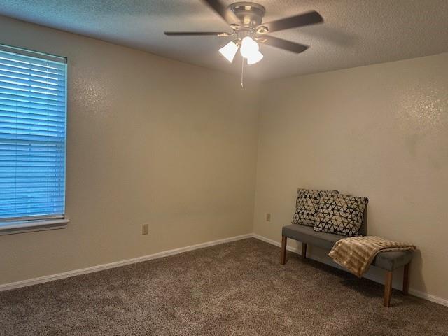 1208 SW 21st St, Oklahoma City, OK 73170 - living area featuring ceiling fan, carpet flooring, and a textured ceiling