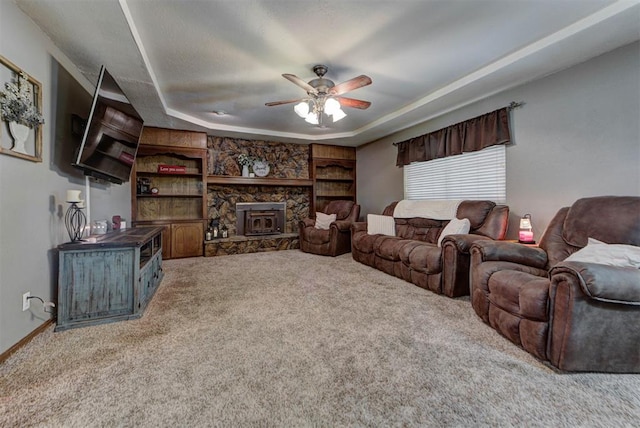 881 County St Unit 2938, Tuttle, OK 73089 - living room featuring ceiling fan, a raised ceiling, and carpet