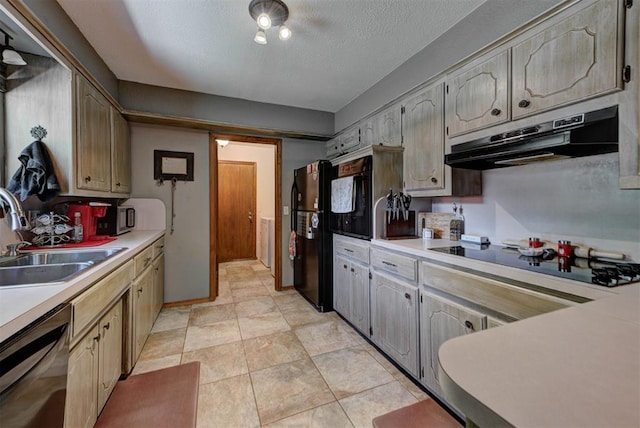 881 County St Unit 2938, Tuttle, OK 73089 - kitchen featuring black appliances, under cabinet range hood, light countertops, and a textured ceiling