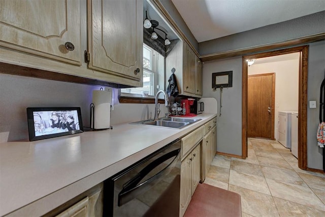 881 County St Unit 2938, Tuttle, OK 73089 - kitchen featuring black dishwasher, washing machine and clothes dryer, and light countertops