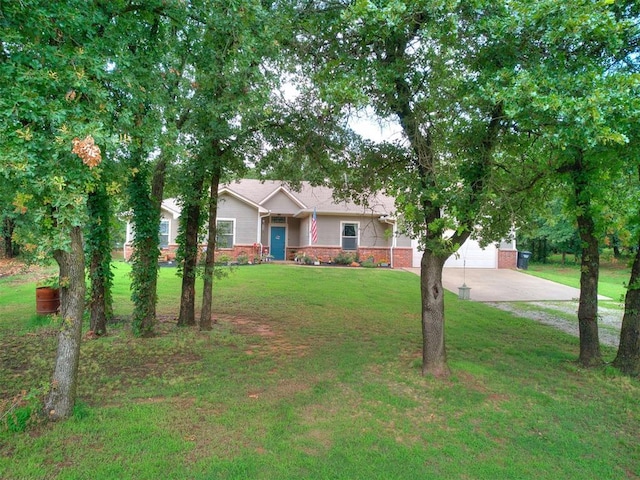 21945 N Fork Rd, Luther, OK 73054 - view of property hidden behind natural elements with a front yard, concrete driveway, and brick siding