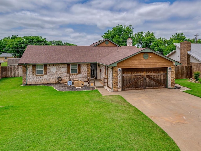 434 N Oak Ave, Hennessey, OK 73742 - view of front of house with an attached garage, a chimney, driveway, and a shingled roof