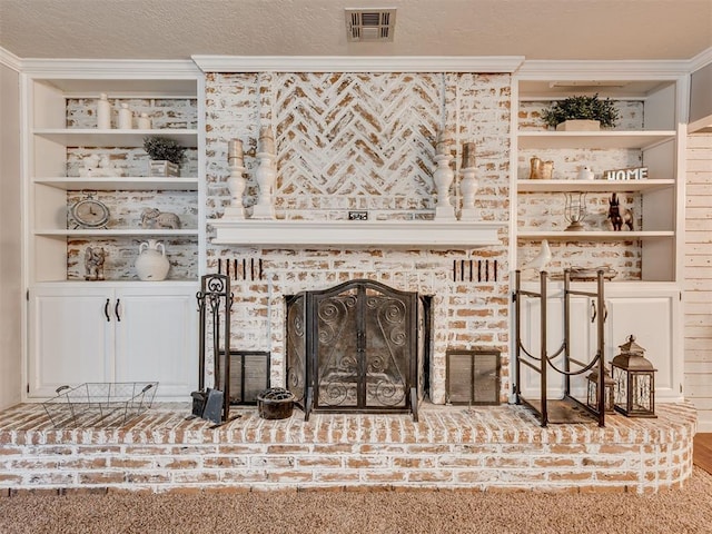 434 N Oak Ave, Hennessey, OK 73742 - unfurnished living room with a fireplace, built in features, and wood finished floors