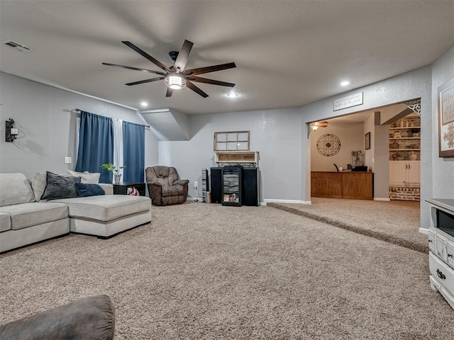434 N Oak Ave, Hennessey, OK 73742 - carpeted living area with a ceiling fan and recessed lighting