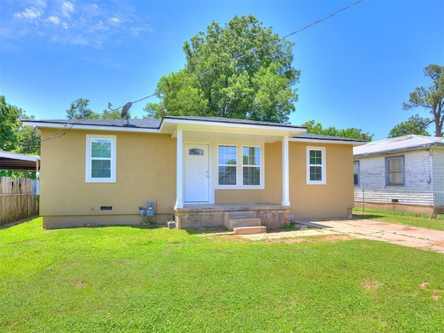 3609 S Quapah Ave, Oklahoma City, OK 73119 - view of front of home with stucco siding, covered porch, and crawl space