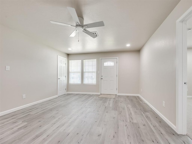 3609 S Quapah Ave, Oklahoma City, OK 73119 - entryway with light wood-style flooring, a ceiling fan, and recessed lighting