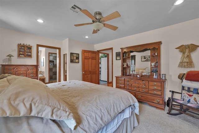 22071 E 1250th Rd, Rocky, OK 73661 - bedroom with recessed lighting, light carpet, and a ceiling fan