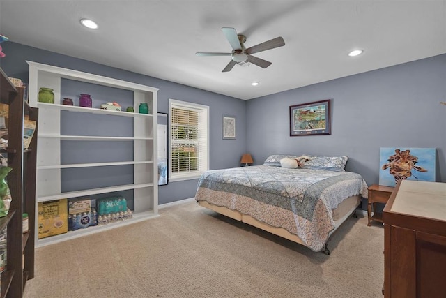 22071 E 1250th Rd, Rocky, OK 73661 - bedroom featuring carpet, recessed lighting, and a ceiling fan