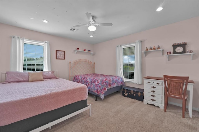 22071 E 1250th Rd, Rocky, OK 73661 - bedroom with multiple windows, carpet floors, recessed lighting, and a ceiling fan
