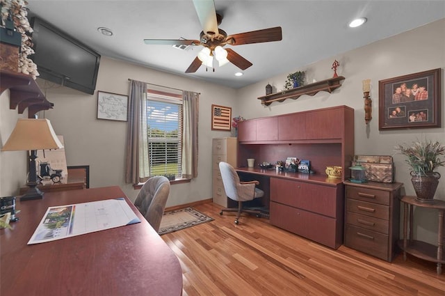 22071 E 1250th Rd, Rocky, OK 73661 - home office with ceiling fan, light wood finished floors, and recessed lighting