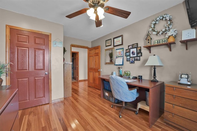 22071 E 1250th Rd, Rocky, OK 73661 - office with ceiling fan and light wood-type flooring