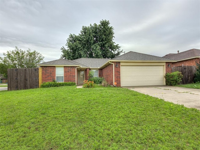 12300 NW 4th St, Yukon, OK 73099 - ranch-style house featuring a garage, concrete driveway, brick siding, and a shingled roof