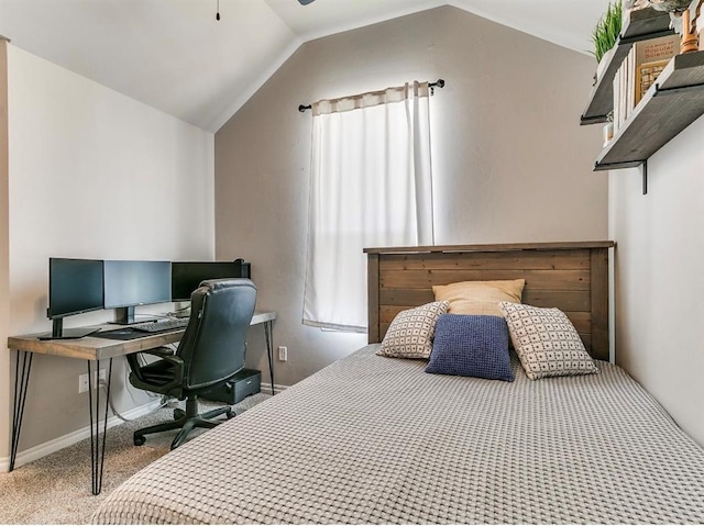 8401 Poplar Dr, Edmond, OK 73034 - bedroom with carpet, lofted ceiling, and a desk