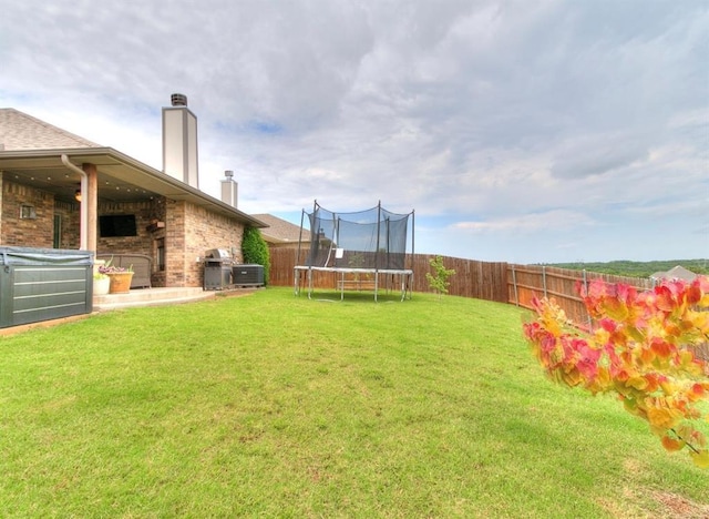 8401 Poplar Dr, Edmond, OK 73034 - fenced backyard featuring a trampoline