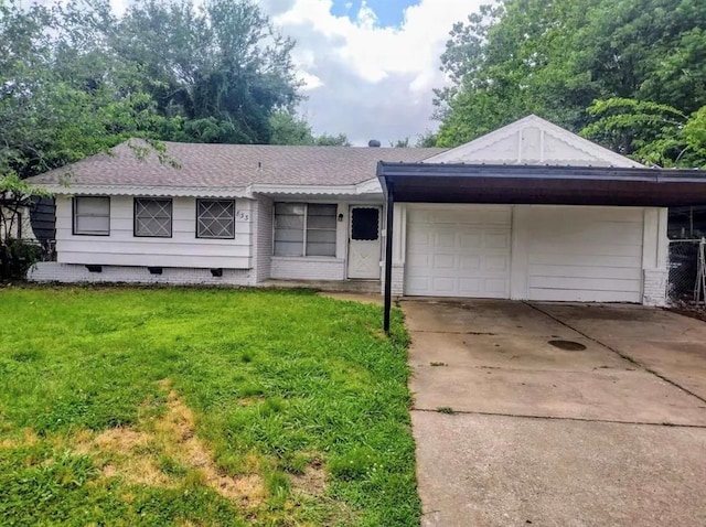833 S Scott St, Del City, OK 73115 - ranch-style house with a garage, a front yard, concrete driveway, and crawl space