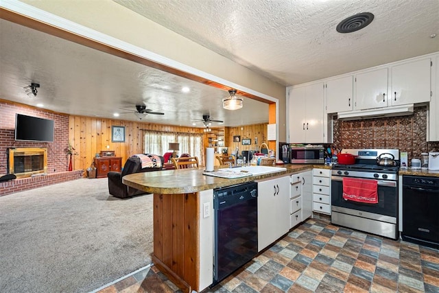 3409 S 4th St, Chickasha, OK 73018 - kitchen featuring appliances with stainless steel finishes, under cabinet range hood, open floor plan, white cabinetry, and a peninsula