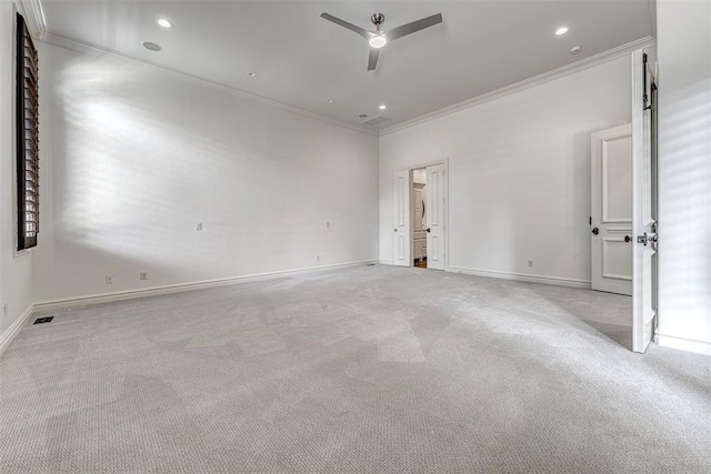 6516 NW Grand Blvd, Nichols Hills, OK 73116 - unfurnished bedroom with ornamental molding, carpet flooring, recessed lighting, and ceiling fan