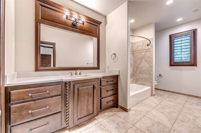 6516 NW Grand Blvd, Nichols Hills, OK 73116 - full bath featuring vanity, tile patterned flooring, bathtub / shower combination, and recessed lighting