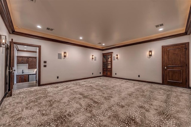 6516 NW Grand Blvd, Nichols Hills, OK 73116 - carpeted empty room featuring ornamental molding and recessed lighting
