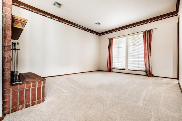 11129 Springhollow Ct, Oklahoma City, OK 73120 - unfurnished living room featuring carpet flooring and crown molding