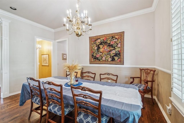 108 N Bradbury Dr, Edmond, OK 73034 - dining space with a chandelier, wood finished floors, and ornamental molding