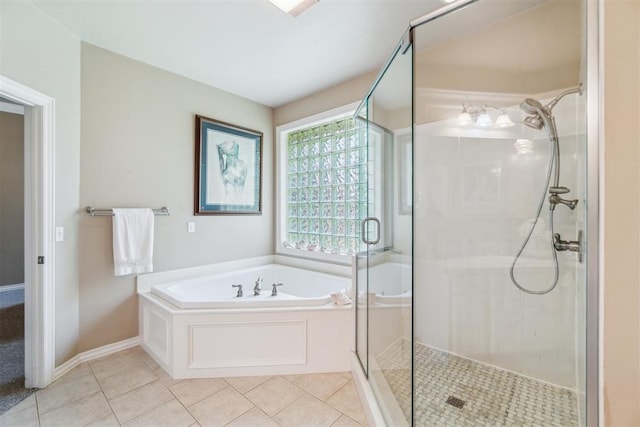 108 N Bradbury Dr, Edmond, OK 73034 - full bath featuring a garden tub, a stall shower, and tile patterned flooring